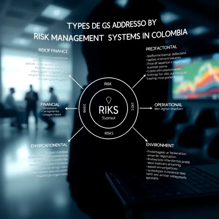 Diagram showing various types of risks such as financial, operational, and environmental relevant to Colombian organizations