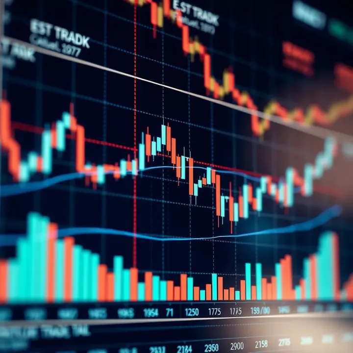 Chart displaying financial price movements with candlestick patterns and trend lines